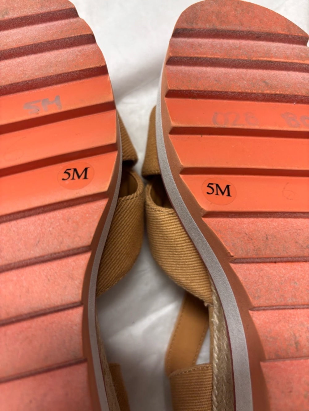 Chelsea & Violet Tan Espadrille Platform Sandals with Orange Accent - Picture 4 of 4